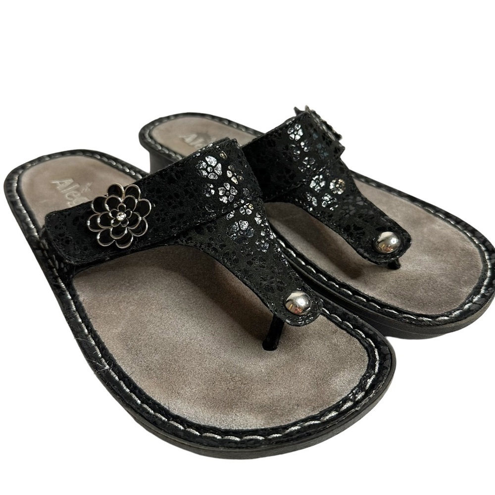 Alegria Women’s Carina Night Poppy Black Leather Platform Sandals Size 7/7.5